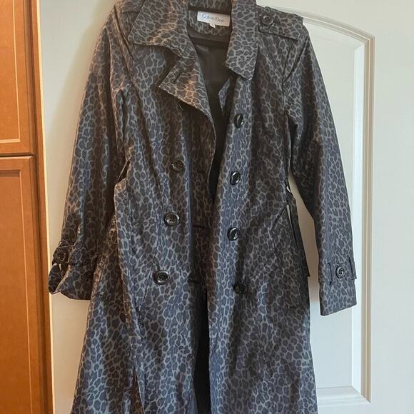 Calvin  Klein - rain trench coat greenish grey with black 36” long. - Picture 1 of 4